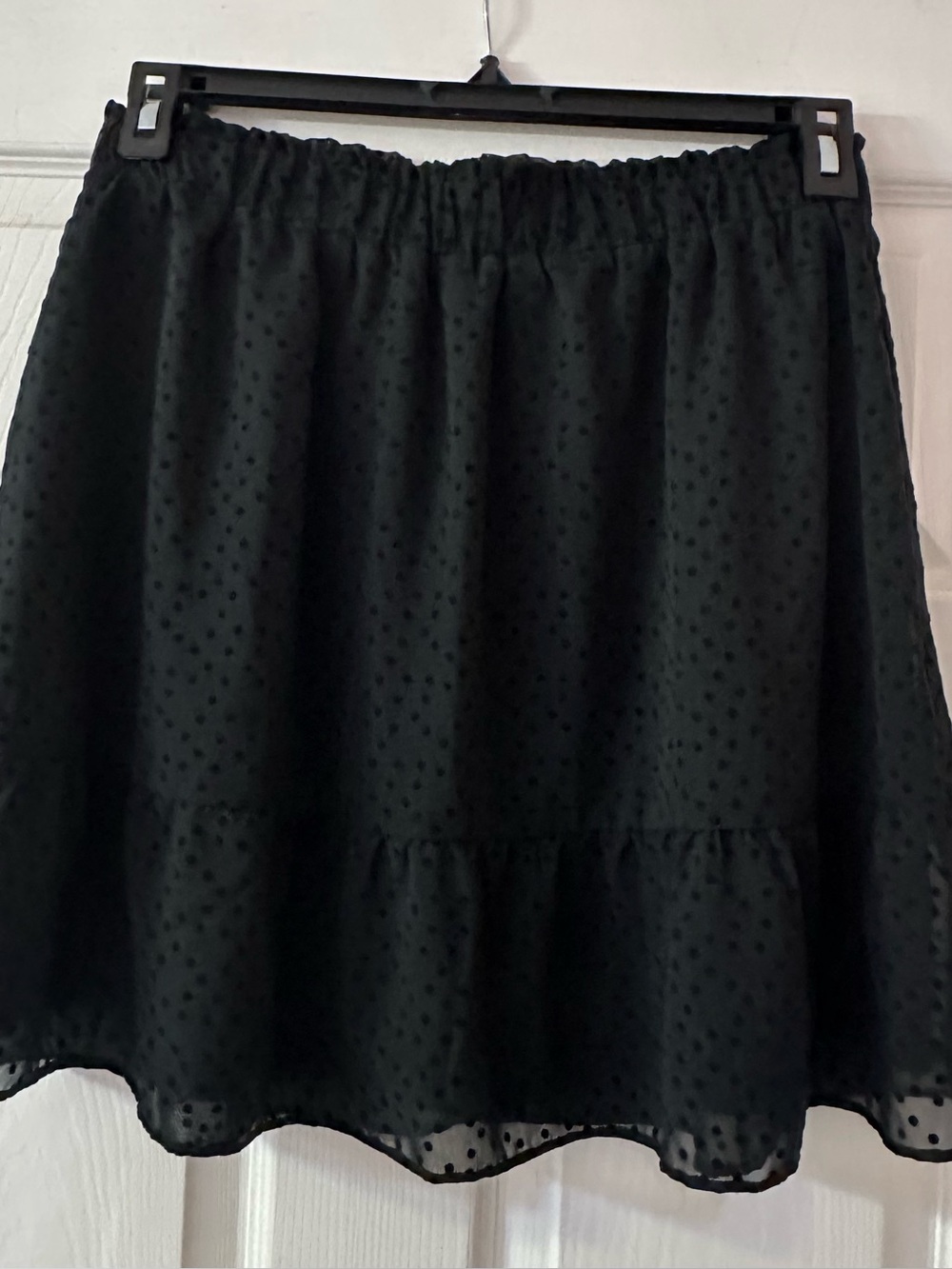 LOFT Outlet Women’s Medium Black Flocked Polka Dot Skirt Elastic Waist Lined